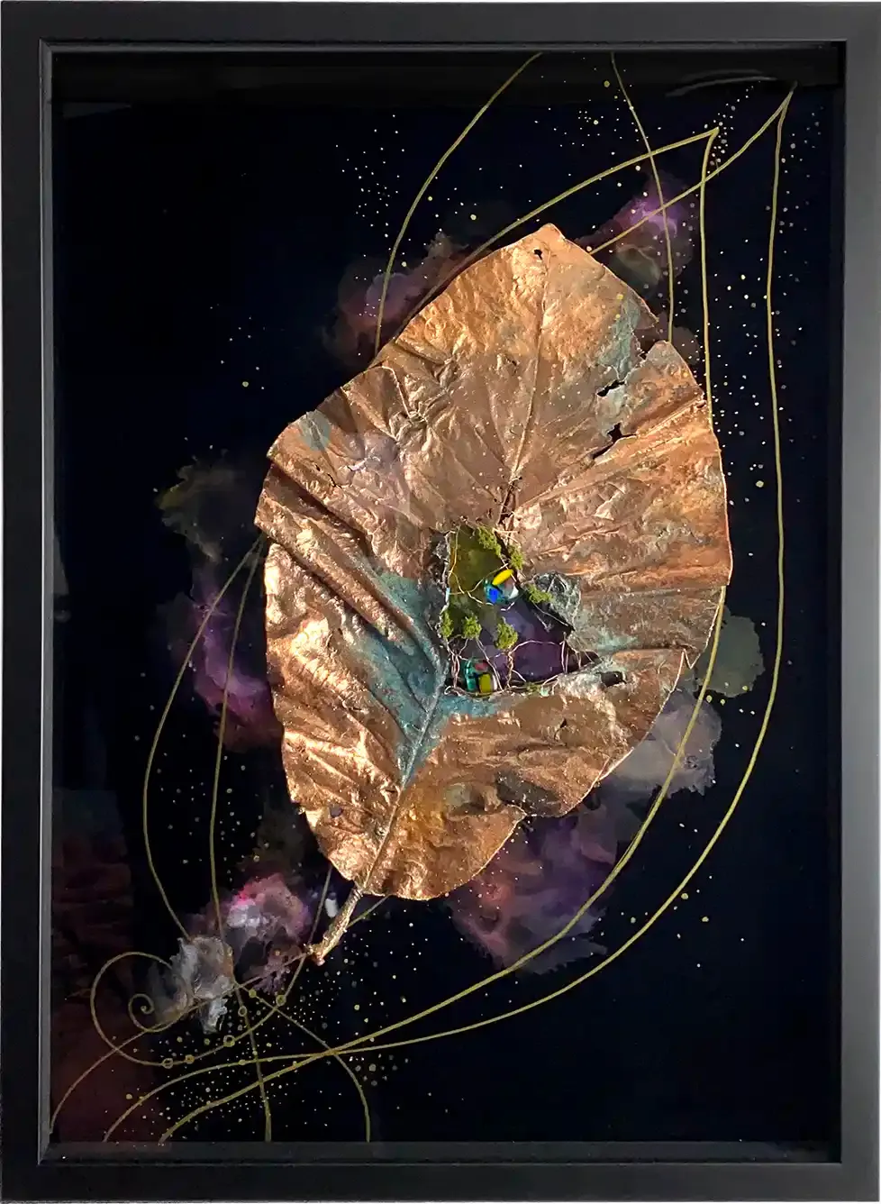 Dreaming In The Night — Copper, ink, glass on acrylic