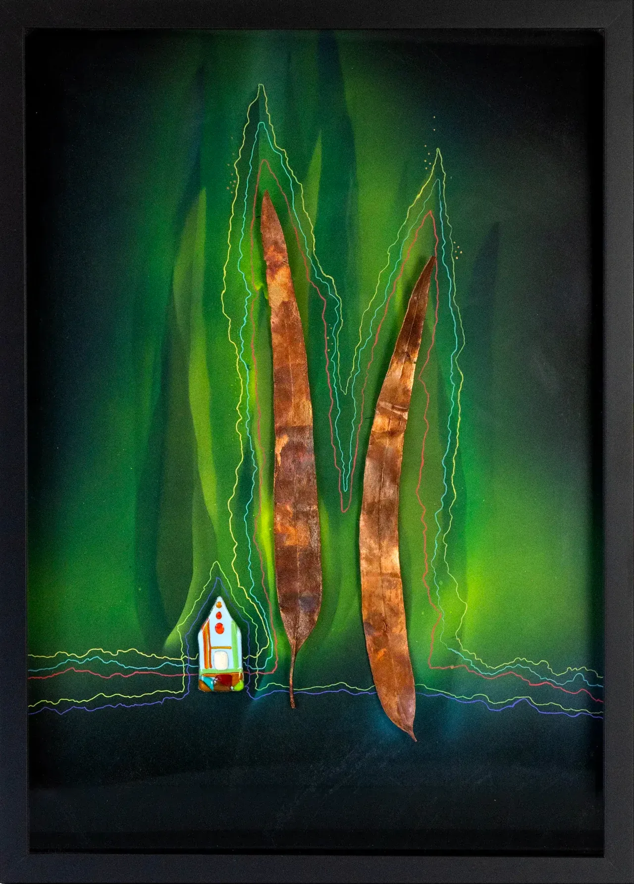 Forest Vibe — Copper, glass, ink on black acrylic