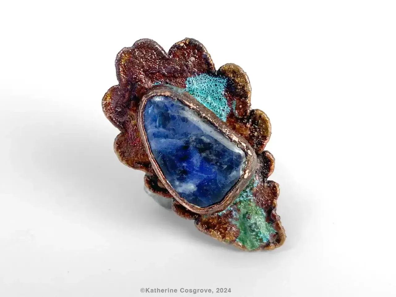 Oak Ring with Sodalite — Australian nature in copper, blue sodalite stone, Adjustable