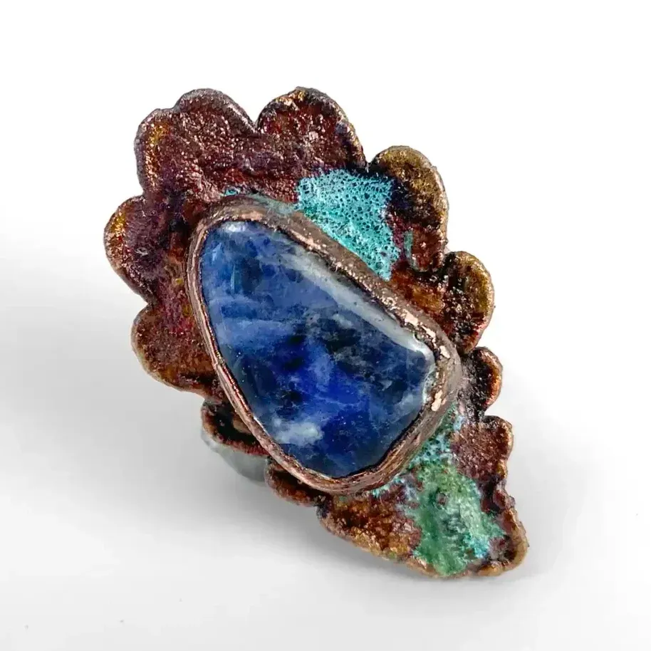 Oak Ring with Sodalite — Australian nature in copper, blue sodalite stone, Adjustable