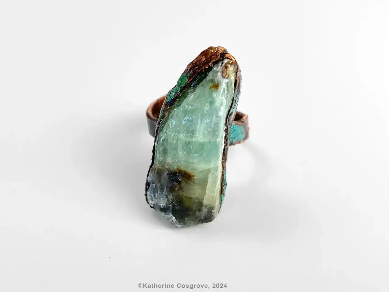 Copper Ring with Emerald Calcite — Copper, emerald calcite, Adjustable
