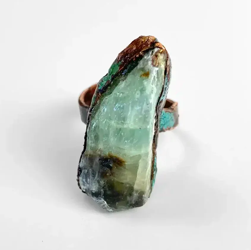Copper Ring with Emerald Calcite — Copper, emerald calcite, Adjustable