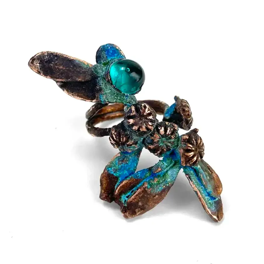 Copper Ring with Australian Nature — Australian nature in copper, glass drop, Adjustable