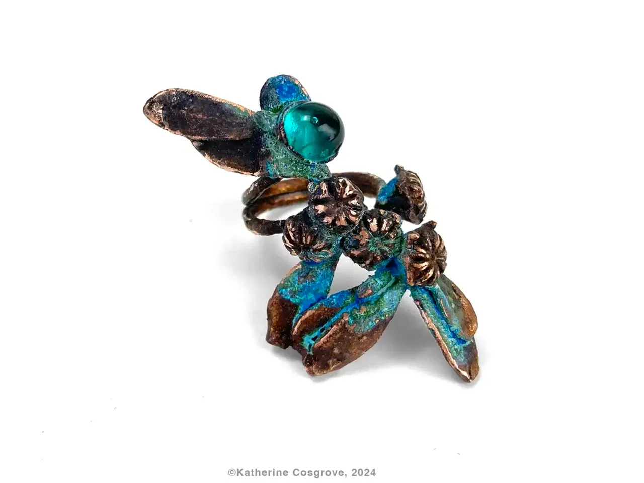 Copper Ring with Australian Nature — Australian nature in copper, glass drop, Adjustable