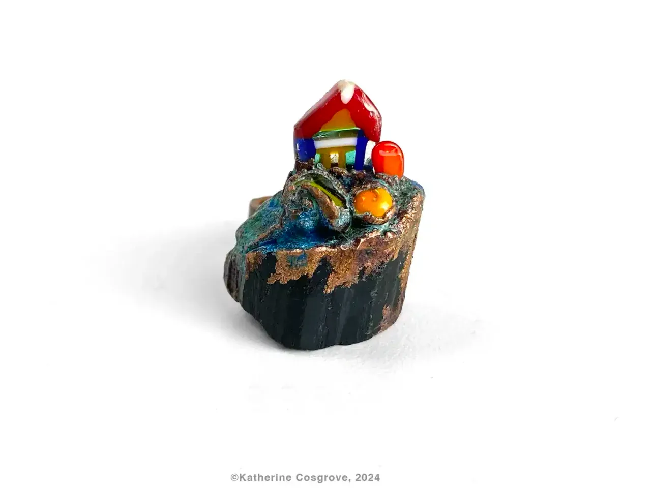 Copper Ring with Turmaline — Copper, glass, tourmaline