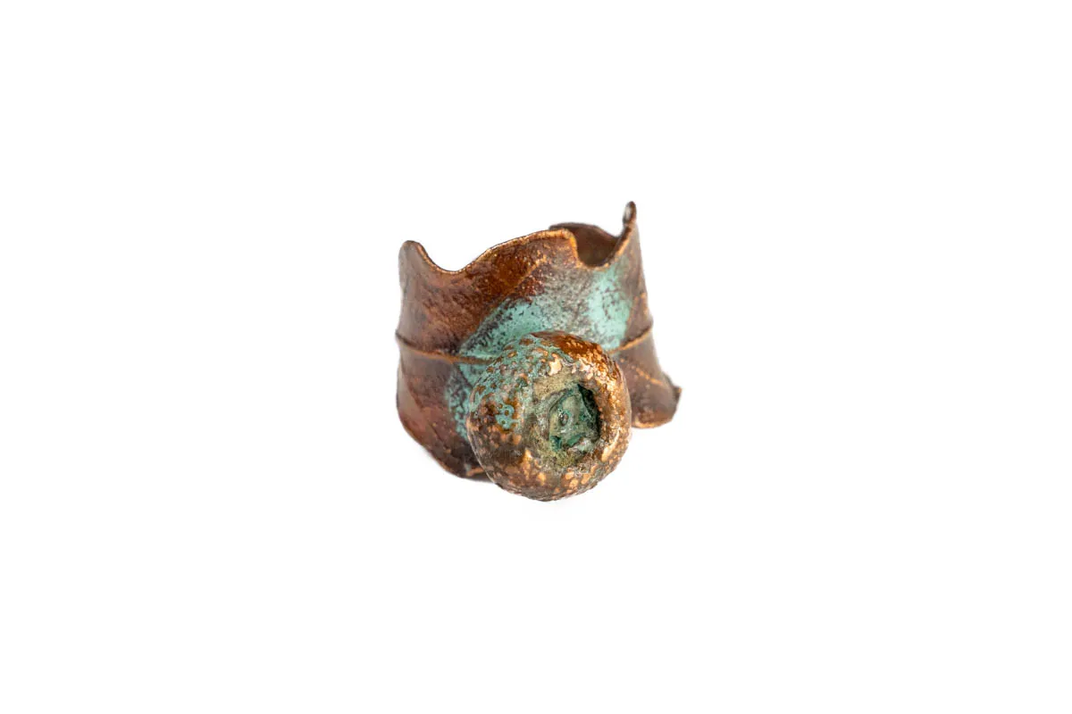 Oak Leaf Ring (r031) — Real oak leaf, copper, Size 8.5 (adjustable by approximately half a size)